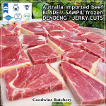 Beef BLADE Australia frozen daging sapi sampil CUBED-DADU RENDANG / CURRY BITE-SIZE 2cm 5/8" (price/pack 600g +/-50pcs) any brand in stock; GBP, WMPG, RALPHS or AMH